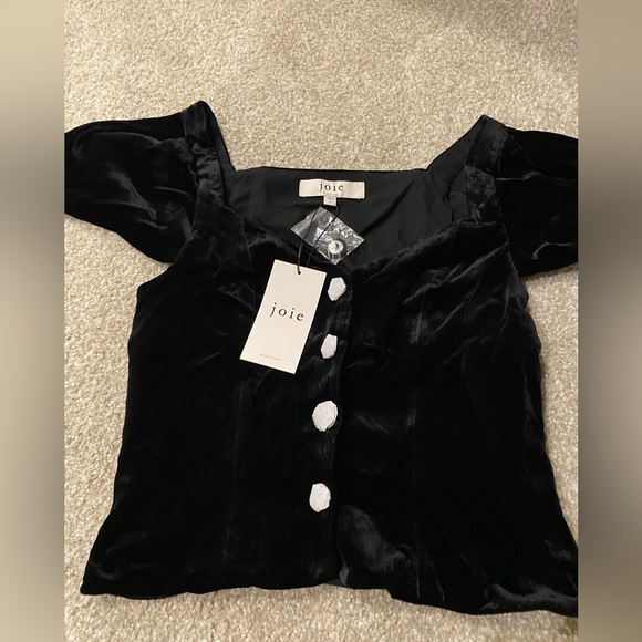 Joie Juniper Velvet Silk Blend Top Women's 2 Black Sweetheart Neck NWT - Picture 4 of 6